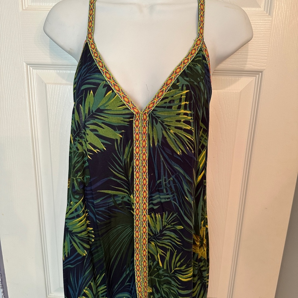 Green and Yellow Leaf Print Swim Coverup